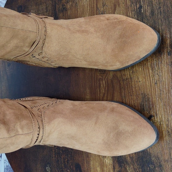 Just Fab "Walk The Line" Cognac Faux Suede Boots - Picture 3 of 14